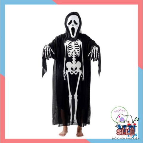 Áo Hóa Trang Halloween Dài 120cm Kiểu Xương - Dành Cho Trẻ 8+ và Người Lớn, Hoàn Hảo Cho Tiệc Halloween Ma Quái
