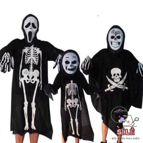 Áo Hóa Trang Halloween Dài 120cm Kiểu Xương - Dành Cho Trẻ 8+ và Người Lớn, Hoàn Hảo Cho Tiệc Halloween Ma Quái
