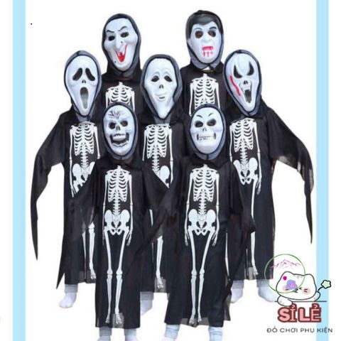 Áo Hóa Trang Halloween Dài 120cm Kiểu Xương - Dành Cho Trẻ 8+ và Người Lớn, Hoàn Hảo Cho Tiệc Halloween Ma Quái