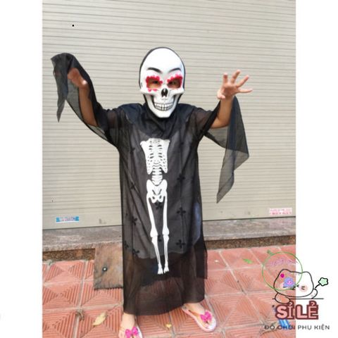 Áo Hóa Trang Halloween Dài 120cm Kiểu Xương - Dành Cho Trẻ 8+ và Người Lớn, Hoàn Hảo Cho Tiệc Halloween Ma Quái