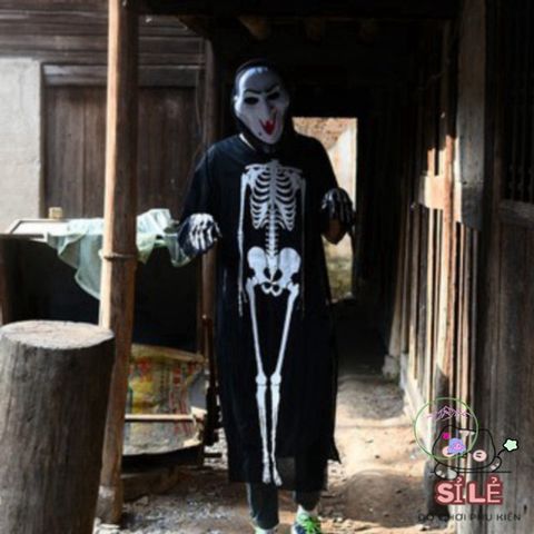 Áo Hóa Trang Halloween Dài 120cm Kiểu Xương - Dành Cho Trẻ 8+ và Người Lớn, Hoàn Hảo Cho Tiệc Halloween Ma Quái