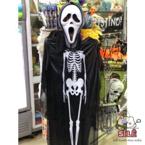 Áo Hóa Trang Halloween Dài 120cm Kiểu Xương - Dành Cho Trẻ 8+ và Người Lớn, Hoàn Hảo Cho Tiệc Halloween Ma Quái