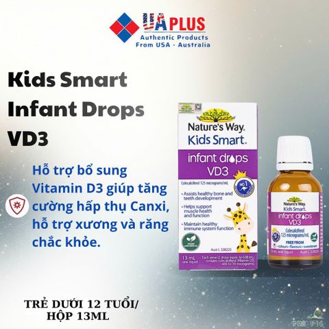 Nature's Way Kids Smart Vitamin D3 Drops 13ml - Tăng cường Canxi hỗ trợ xương và răng chắc khỏe cho trẻ em