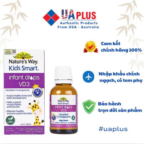 Nature's Way Kids Smart Vitamin D3 Drops 13ml - Tăng cường Canxi hỗ trợ xương và răng chắc khỏe cho trẻ em