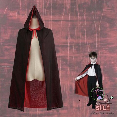 Áo Choàng Hóa Trang Halloween Hai Lớp Phù Thủy Đen Đỏ - Phụ Kiện Cosplay Cho Trẻ Em và Người Lớn, Dự Tiệc Halloween, Sự Kiện Đặc Biệt