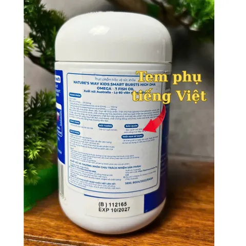 Viên uống Omega-3 Nature’s Way Kids Smart Bursts DHA cao - Hỗ trợ phát triển não bộ và sức khỏe mắt (60 viên)