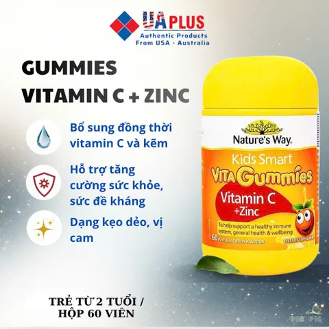 Viên nhai Nature's Way Kids Smart Vita Gummies Vitamin C + Kẽm - Bổ sung Sức Đề Kháng cho Trẻ Em (60 viên)
