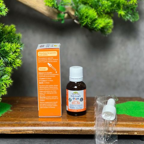 Vitamin D3 + K2 Nature's Way Kids Smart Drops - Hỗ Trợ Hấp Thụ Canxi, Tăng Cường Sức Khỏe Xương và Răng (11ml)