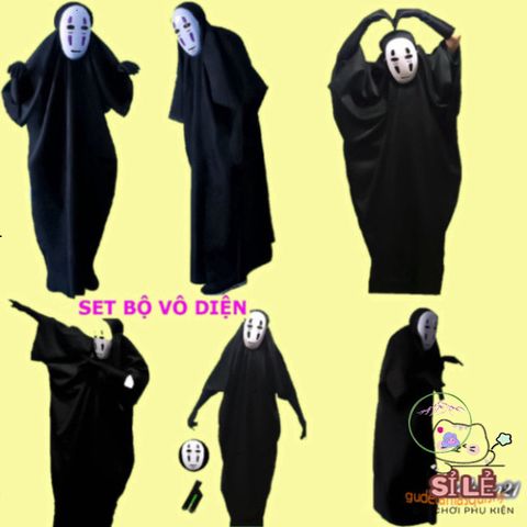 Bộ Trang Phục Vô Diện Đen Huyền Bí - Áo Choàng, Mặt Nạ và Găng Tay, Phù Hợp Cho Halloween và Cosplay Tất Cả Đối Tượng
