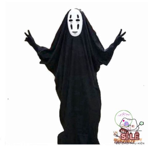 Bộ Trang Phục Vô Diện Đen Huyền Bí - Áo Choàng, Mặt Nạ và Găng Tay, Phù Hợp Cho Halloween và Cosplay Tất Cả Đối Tượng