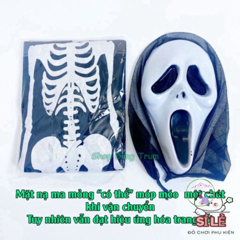 Bộ trang phục Halloween Xương Bí Ẩn với Mặt Nạ Ma và Găng Tay Xương - Hóa Trang Ấn Tượng Cho Mọi Kích Cỡ