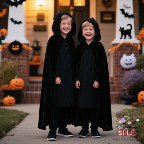 Áo Choàng Halloween Cosplay Đen - Polyester Bền Chắc, 4 Kích Thước M-XXL, Phụ Kiện Lý Tưởng Cho Phù Thủy Và Ma Quái