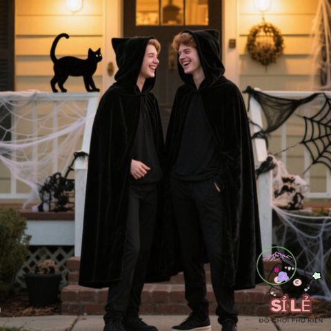 Áo Choàng Halloween Cosplay Đen - Polyester Bền Chắc, 4 Kích Thước M-XXL, Phụ Kiện Lý Tưởng Cho Phù Thủy Và Ma Quái