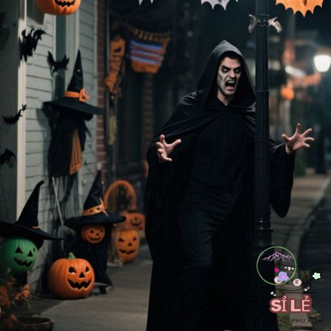 Áo Choàng Halloween Cosplay Đen - Polyester Bền Chắc, 4 Kích Thước M-XXL, Phụ Kiện Lý Tưởng Cho Phù Thủy Và Ma Quái