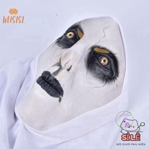 Mặt nạ Valak Halloween nữ có khăn trùm đầu - Phụ kiện trang trí độc đáo, chất liệu cao su an toàn, phong cách hóa trang ấn tượng
