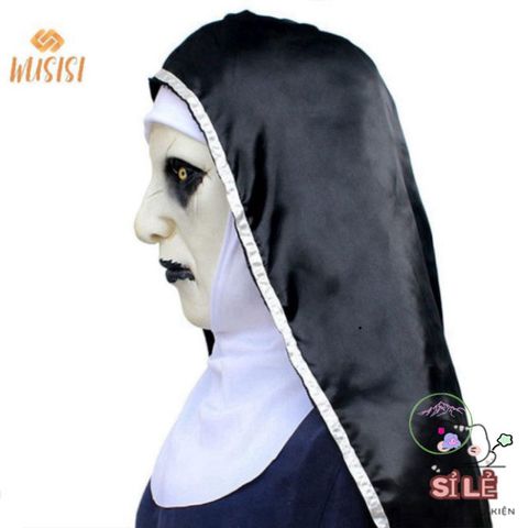 Mặt nạ Valak Halloween nữ có khăn trùm đầu - Phụ kiện trang trí độc đáo, chất liệu cao su an toàn, phong cách hóa trang ấn tượng