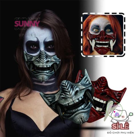 Mặt Nạ Quỷ Samurai Oni Nhật Bản - Phụ Kiện Halloween Kinh Dị, Cosplay Mặt Nạ Quái Vật Thú Vị 17x15cm