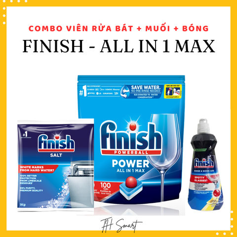Viên Rửa Bát FINISH All In 1 Max 100 Viên, 10 Chức Năng Tiện Ích, Làm Sạch Sâu và Bóng Sáng Đồ Dùng Nhà Bếp