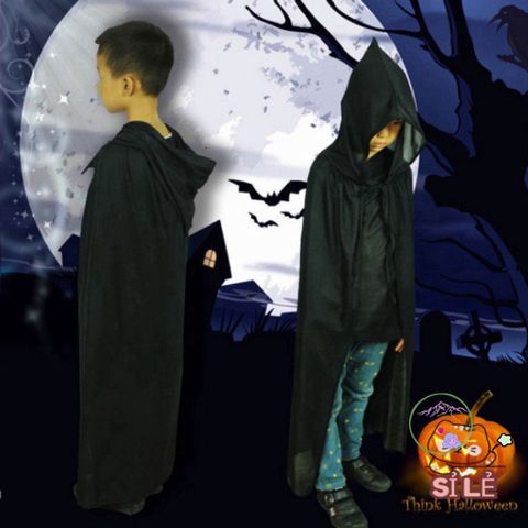 Áo Choàng Phù Thủy Đen Đỏ Kèm Mũ Trùm - Trang Phục Hóa Trang Halloween Độc Đáo Cho Trẻ Em và Người Lớn