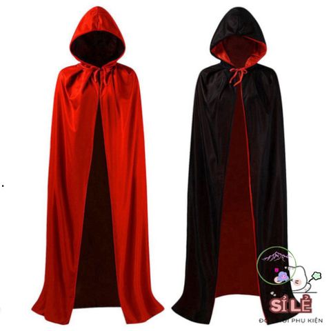 Áo Choàng Phù Thủy Đen Đỏ Kèm Mũ Trùm - Trang Phục Hóa Trang Halloween Độc Đáo Cho Trẻ Em và Người Lớn