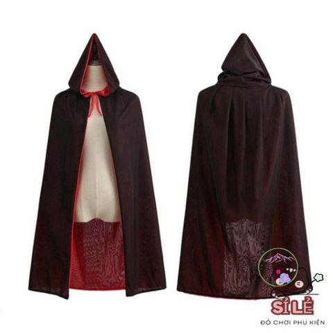Áo Choàng Phù Thủy Đen Đỏ Kèm Mũ Trùm - Trang Phục Hóa Trang Halloween Độc Đáo Cho Trẻ Em và Người Lớn