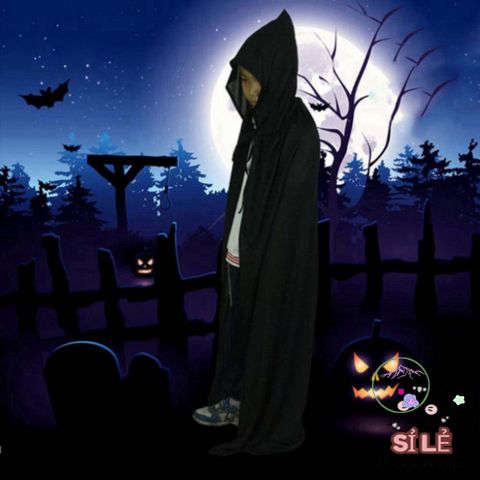 Áo Choàng Phù Thủy Đen Đỏ Kèm Mũ Trùm - Trang Phục Hóa Trang Halloween Độc Đáo Cho Trẻ Em và Người Lớn