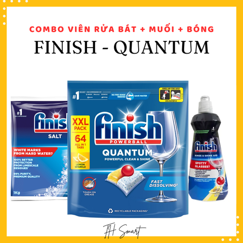 Viên Rửa Bát Cao Cấp FINISH Quantum Hương Chanh - Combo 64 Viên, 12 Chức Năng Làm Sạch Sâu, Tươi Mát, Bảo Vệ Chén Bát