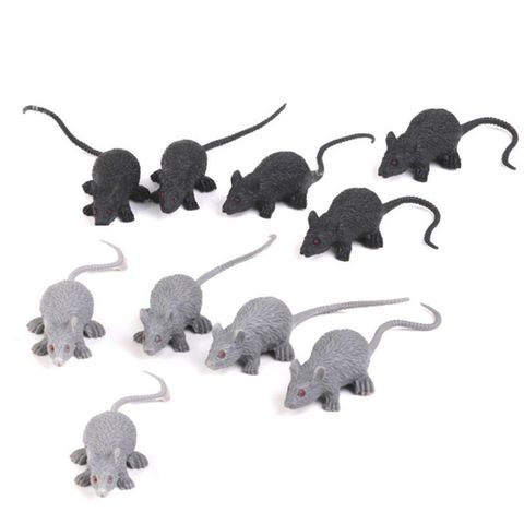 Bộ 10 Con Chuột Nhựa Trang Trí Halloween - Mô Hình Màu Đen Và Xám - Đồ Chơi Kinh Dị 100% Mới