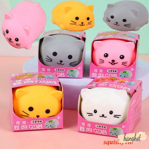 Bộ Sưu Tập Squishy Mochi Đáng Yêu - Mèo Đậu Phụ, Chó Shiba và Gấu Hồng - Đồ Chơi Giảm Stress An Toàn cho Trẻ Em 5+