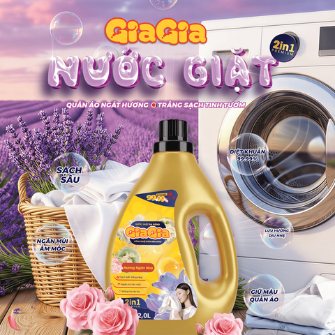 Nước Giặt GiaGia 2in1 Hương Ngàn Hoa - Giặt Sạch Sâu, Lưu Hương Tự Nhiên - Dung Tích 2.0L Cho Gia Đình Việt