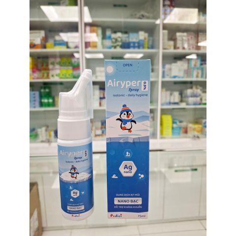 Xịt mũi Airyper Spray 0.9% - Kháng khuẩn Nano Bạc - Vệ sinh mũi cho trẻ em và người lớn - 75ml