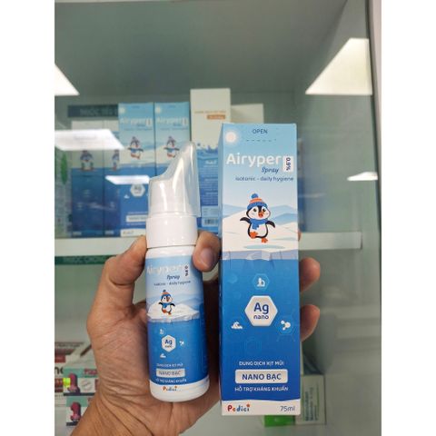 Xịt mũi Airyper Spray 0.9% - Kháng khuẩn Nano Bạc - Vệ sinh mũi cho trẻ em và người lớn - 75ml