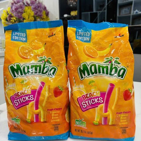 Kẹo Dẻo Mamba Beach Sticks 1KG Mỹ - Thanh Kẹo Dẻo Hương Vị Trái Cây, Ngọt Ngào, Thích Hợp Cho Gia Đình và Tiệc Tùng