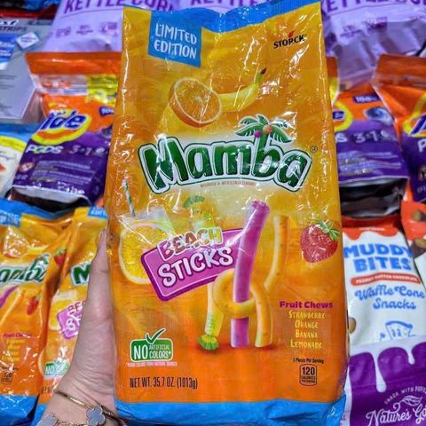 Kẹo Dẻo Mamba Beach Sticks 1KG Mỹ - Thanh Kẹo Dẻo Hương Vị Trái Cây, Ngọt Ngào, Thích Hợp Cho Gia Đình và Tiệc Tùng