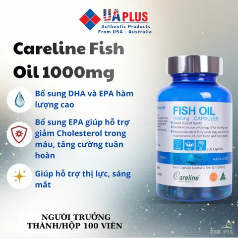 Careline Fish Oil 1000mg - Bổ sung DHA, EPA hỗ trợ phát triển não bộ và thị lực - 100 viên nhập khẩu chính ngạch từ Úc