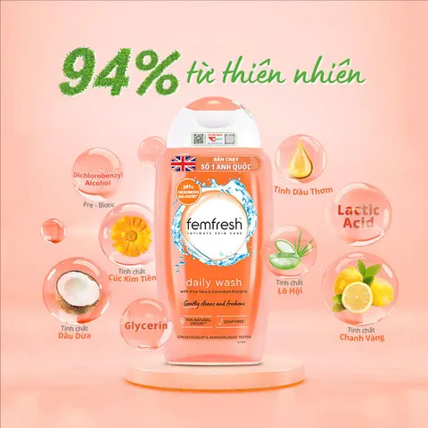 Femfresh Daily Wash 150ml - Dung dịch vệ sinh phụ nữ kháng khuẩn, khử mùi, mềm mại an toàn cho da, không chứa xà phòng.