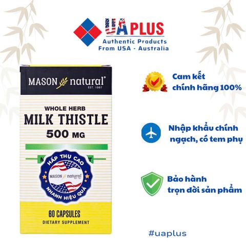 Viên uống bổ gan Mason Natural Milk Thistle 500mg - Hỗ trợ giải độc gan, bảo vệ chức năng gan (60 viên)