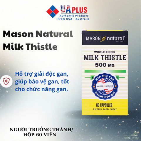 Viên uống bổ gan Mason Natural Milk Thistle 500mg - Hỗ trợ giải độc gan, bảo vệ chức năng gan (60 viên)