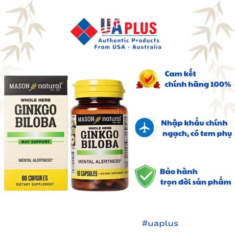 Viên Uống Bổ Não Mason Natural Ginkgo Biloba 60 Viên - Tăng Cường Trí Nhớ & Hỗ Trợ Sức Khỏe Hệ Thần Kinh