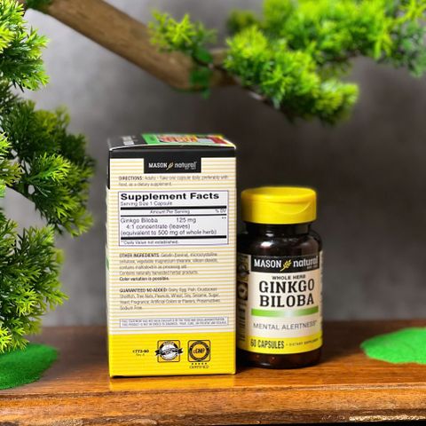 Viên Uống Bổ Não Mason Natural Ginkgo Biloba 60 Viên - Tăng Cường Trí Nhớ & Hỗ Trợ Sức Khỏe Hệ Thần Kinh
