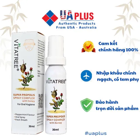 Xịt keo ong Vitatree Super Propolis Complex với mật ong - Giảm đau rát cổ họng, bổ sung sức đề kháng, hàng nhập khẩu chính ngạch 30ml
