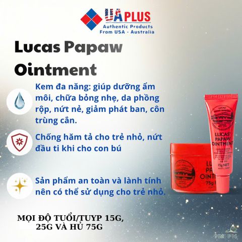 Kem Đu Đủ Lucas’ Papaw Ointment 25g - Dưỡng ẩm, Chữa Nứt Nẻ, Bỏng, An Toàn cho Trẻ Nhỏ - Hàng Nhập Khẩu Chính Ngạch Úc