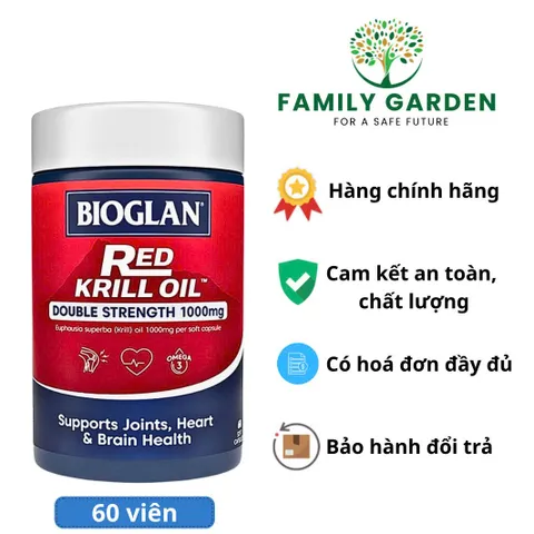 Viên uống Dầu Tôm Đỏ Bioglan Red Krill Oil 1000mg - Hỗ trợ Tim Mạch, Nãу Bộ, Xương Khớp - 60 Viên Giảm Đau Viêm Khớp