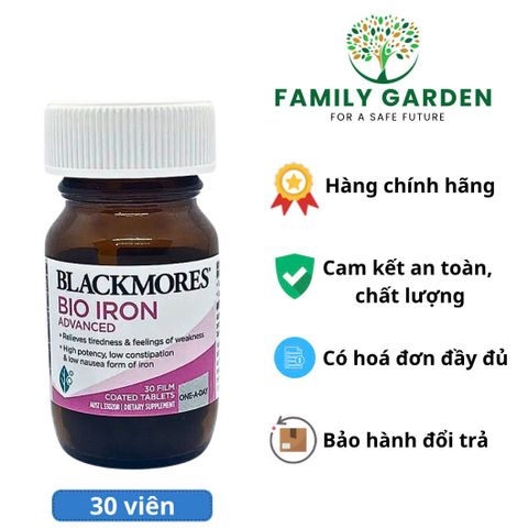 Viên Uống Bổ Sung Sắt Blackmores Bio Iron Advanced - Hỗ Trợ Thiếu Máu, Năng Lượng, Vitamin C, Folic Acid - 30 Viên