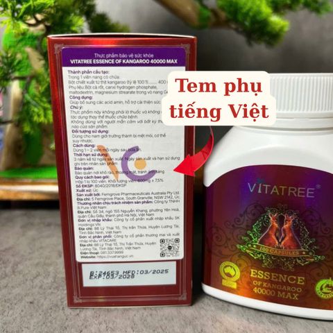 Viên uống tăng cường sức khỏe nam giới Vitatree Essence Of Kangaroo 40000 Max - Hỗ trợ sinh lực và cải thiện chức năng sinh sản (100 viên)