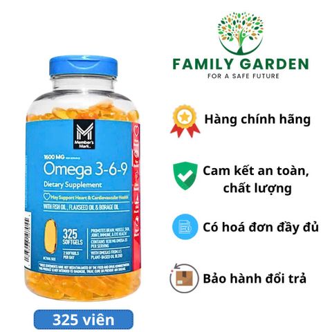 Viên uống Omega 3-6-9 hỗ trợ sức khỏe tim mạch - 325 viên chất lượng cao, tăng cường trí nhớ và sức khỏe toàn diện