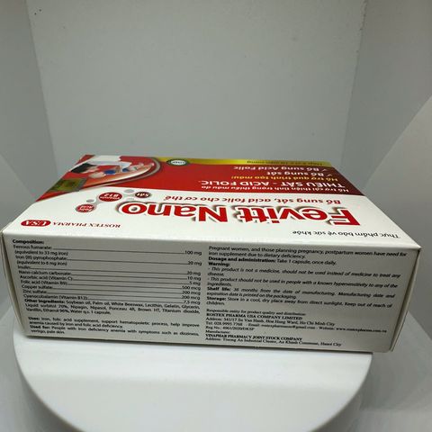 Viên Uống FEVITT NANO Bổ Sung Sắt và Acid Folic - Hỗ Trợ Cải Thiện Thiếu Máu, Hộp 100 Viên Bổ Máu ROSTEX PHARMA