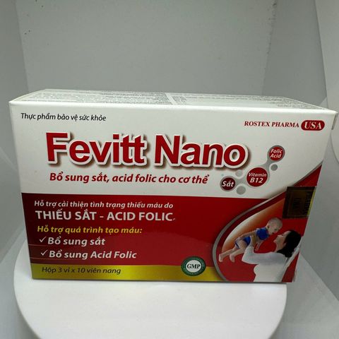 Viên Uống FEVITT NANO Bổ Sung Sắt và Acid Folic - Hỗ Trợ Cải Thiện Thiếu Máu, Hộp 100 Viên Bổ Máu ROSTEX PHARMA