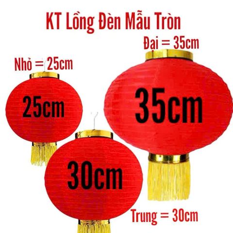 Lồng Đèn Tròn Vải Lụa Sang Trọng Có Tua Rua Đỏ Vàng - Trang Trí Tết Lễ Hội Ngoài Trời, Kích Thước 25-35cm