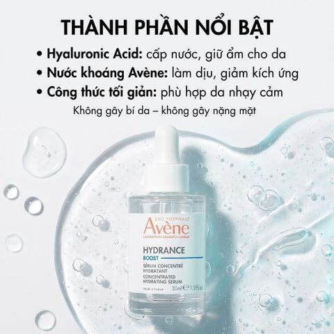 Serum Cấp Nước Avene Hydrance Boost 30ml - Dưỡng Ẩm Sâu, Phục Hồi Da Nhạy Cảm, Giúp Làm Dịu & Căng Mướt Da